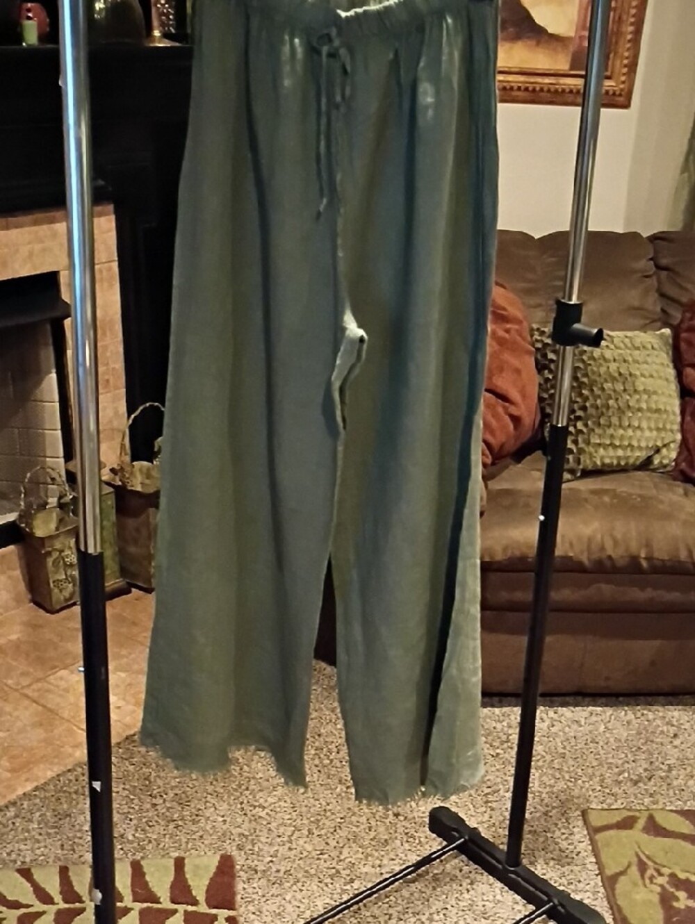 TGU 100% LINO Linen Wide Leg Pants With Frayed Hem